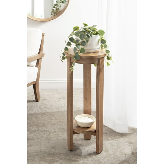 Kate and Laurel Foxford Transitional Two-Tier Circle Plant Stand for Use as Living Room Pedestal Table or Small Bedroom Nightstand, 12x12x30, Natural