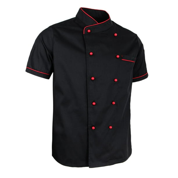 Chaqueta de chef perfecl Abrigo uniforme de Cocina manga corta para hombres y Mujeres Negro 2XL