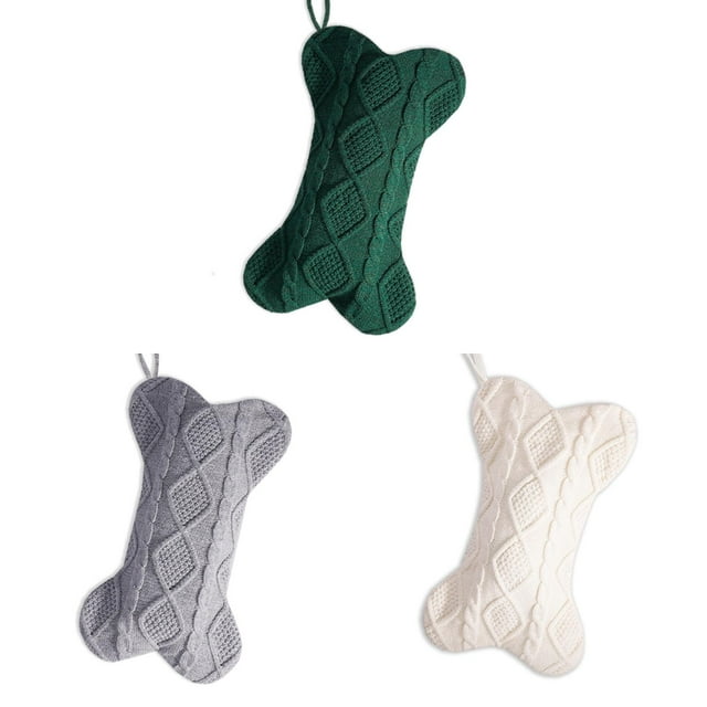 Extra Large 16.5 Inch Bone Shape Knit Christmas Stocking for Dogs Pets Double Sided Pet Stocking Holiday Hanging Decor for Cats and Other Family Animals Christmas Celebration