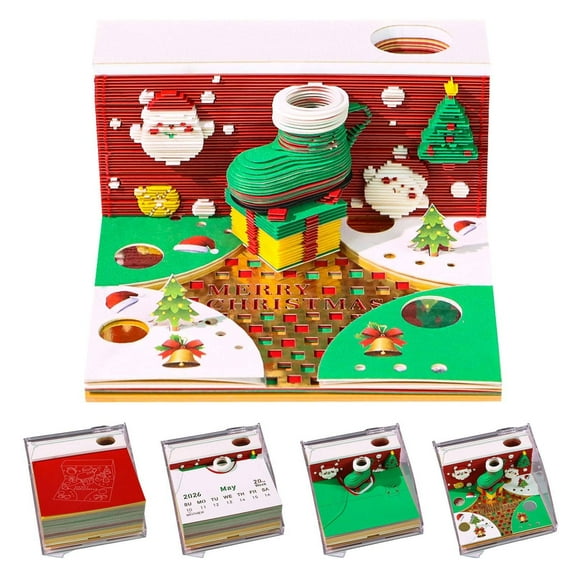 ZLBDYG 2026 3D Paper Art Calendar with LED Light - Creative Christmas Tear-Off Memo Notepad for Home Desk Decoration, Unique Office Gift and Carving Art Display