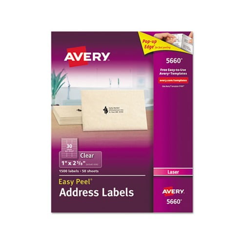 Matte Clear Easy Peel Mailing Labels w/ Sure Feed Technology Laser Printers, 1 x 2.63, Clear, 30/Sheet, 50 Sheets/Box