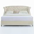 thumbnail image 3 of Christopher Knight Home King Velvet Platform Bed Frame, Nailhead Trim Button-Tufted Wingback Headboard, Beige, 3 of 11