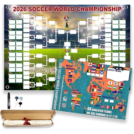 World Cup Football 2026 Schedule Poster, Includes 48 Teams Group Stage and Knockout Final Track All Matches Showcase Chart, 23.62"x16.53" World Cup Posters, Great WorldCup Gifts for Soccer Fans
