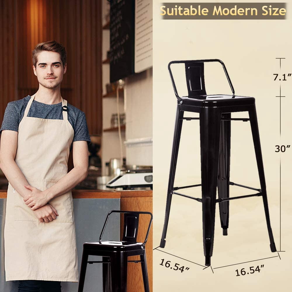 Dkelincs Metal Bar Stools Set of 2 Industrial Counter Height Barstools Bistro Trattoria Metal Chairs with Back 30 inch Tolix-Style Modern Bar Chairs Stackable for Patio, Cafe, Farmhouse, Black