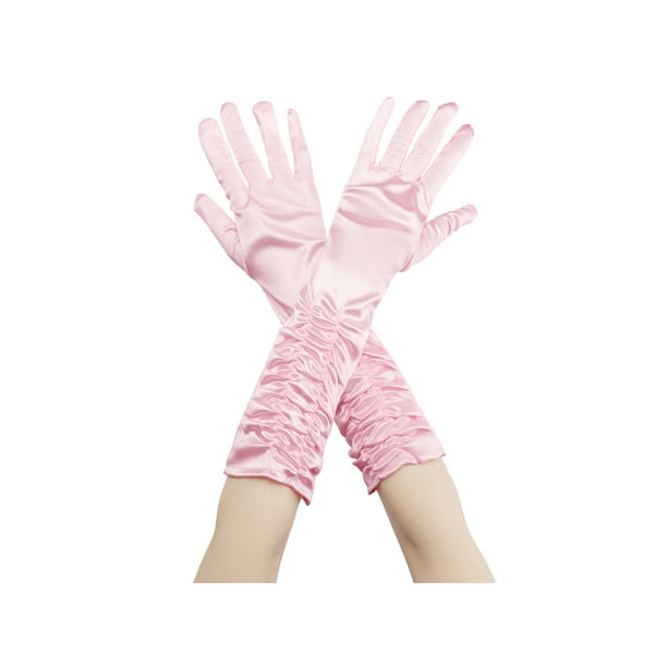 Guantes de ópera largos de satén brillante INSPIRE CHIC para mujer, con pliegues, de dedo completo, talla única, color rosa