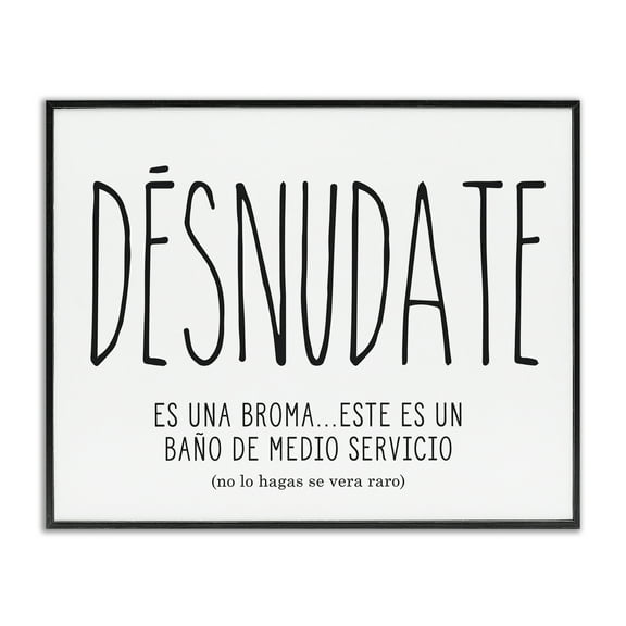 Stupell Industries Desnúdate Broma Para el Baño Bath & Laundry Painting Black Framed Art Print Wall Art, 14 x 11