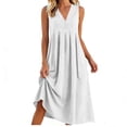 thumbnail image 4 of Zpzdpjkx Summer Imitation Cotton Linen Sleeveless Tank Dresses for Women Casual Pleated A-Line Beach Dress with Pockets White# L, 4 of 6