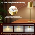 thumbnail image 3 of TEMOGU-Set of 2 Cordless Table Lamps, LED Rechargeable Battery Operated Desk Lamps with 3-Color Stepless Dimming, IP54 Waterproof, Portable for Outdoor, Patio, Bar, Restaurants, Bedroom (Gold), 3 of 4
