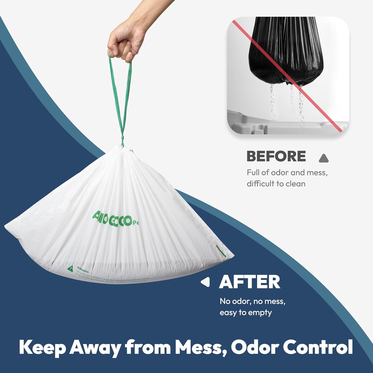 50 Pack Waste Bin Liners, Compatible with Clumping & SmartSpin & KYKY S6 Automatic Litter Box, Large Capacity Litter Bags, Sturdy, Leak-proof Thick Drawstring Waste Bags, 23" x 12"