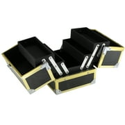 BOLLA Portable Makeup Train Case, Black with Gold Frame