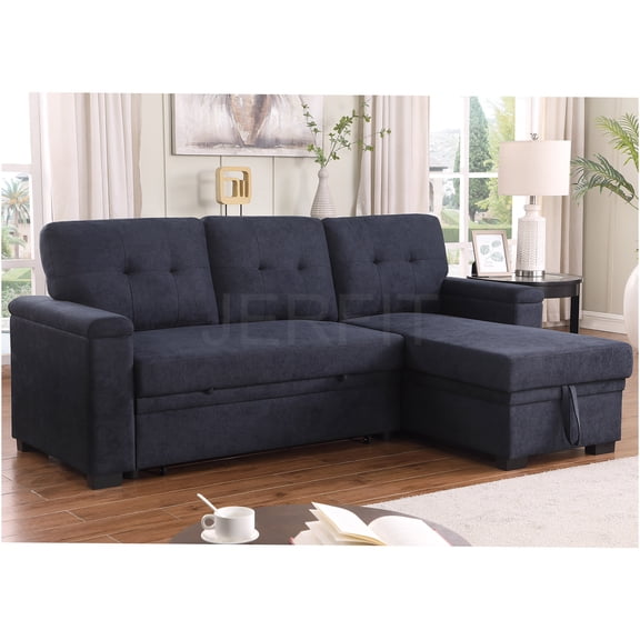 JERFIT Modern Dark Gray Reversible Sleeper Sectional Sofa with Storage Chaise and Pull-Out Bed
