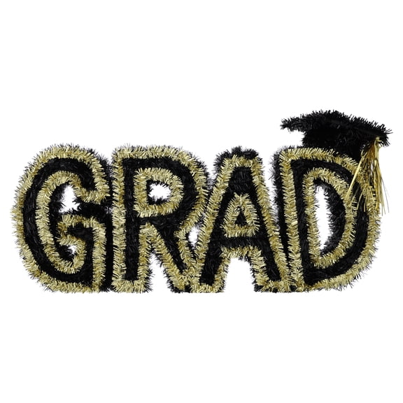 Tinsel Grad Tabletop Decoration, Black and Gold, 17.75" x 8.5", Graduation by Way To Celebrate