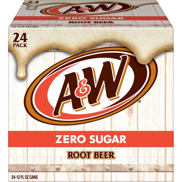 A&W Root Beer Zero Sugar Soda, 12 fl oz cans, 24 pack
