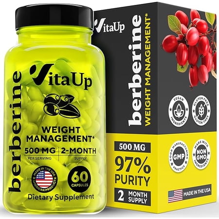 Berberine Supplement 500mg - USA Made Berberine 500mg - 97% Tested Purity Berberine HCL - Berberine Supplements with Berberine Powder for Weight Management, Energy, Immune Support - 60 Capsules