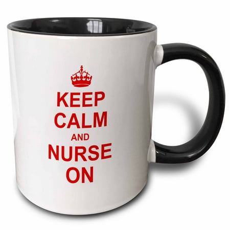 

3dRose Keep Calm and Nurse on - carry on nursing job - Nurses day gifts - red fun funny humor humorous Two Tone Black Mug 11oz