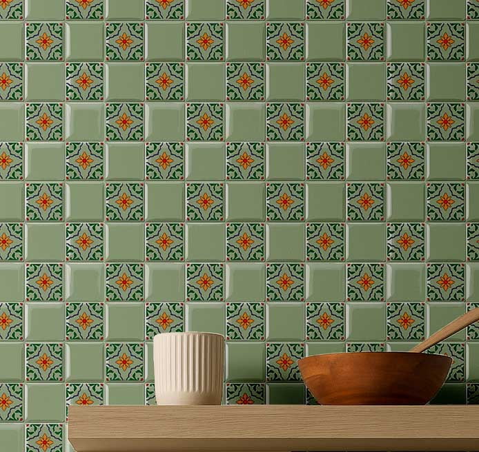 S4Sassy Mosaic Tile Wallpaper - Green Wall Covering, 25" X 120" Self-Adhesive Plain Vinyl Wall Paper, Walls Wrap, Botanical Removable Wallpaper For Bedroom, Nursery, Study