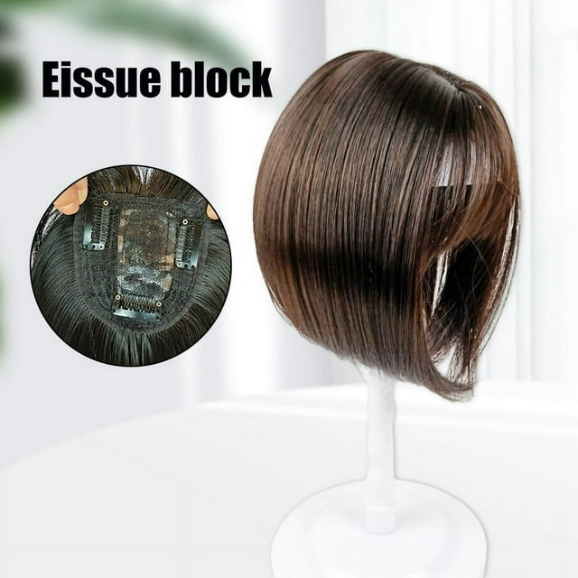 Clips-On Short Hair Wig 25cm Female Head Top Replacement Blocks For Effectively Covering Sparse & Gray Hair Light Brown