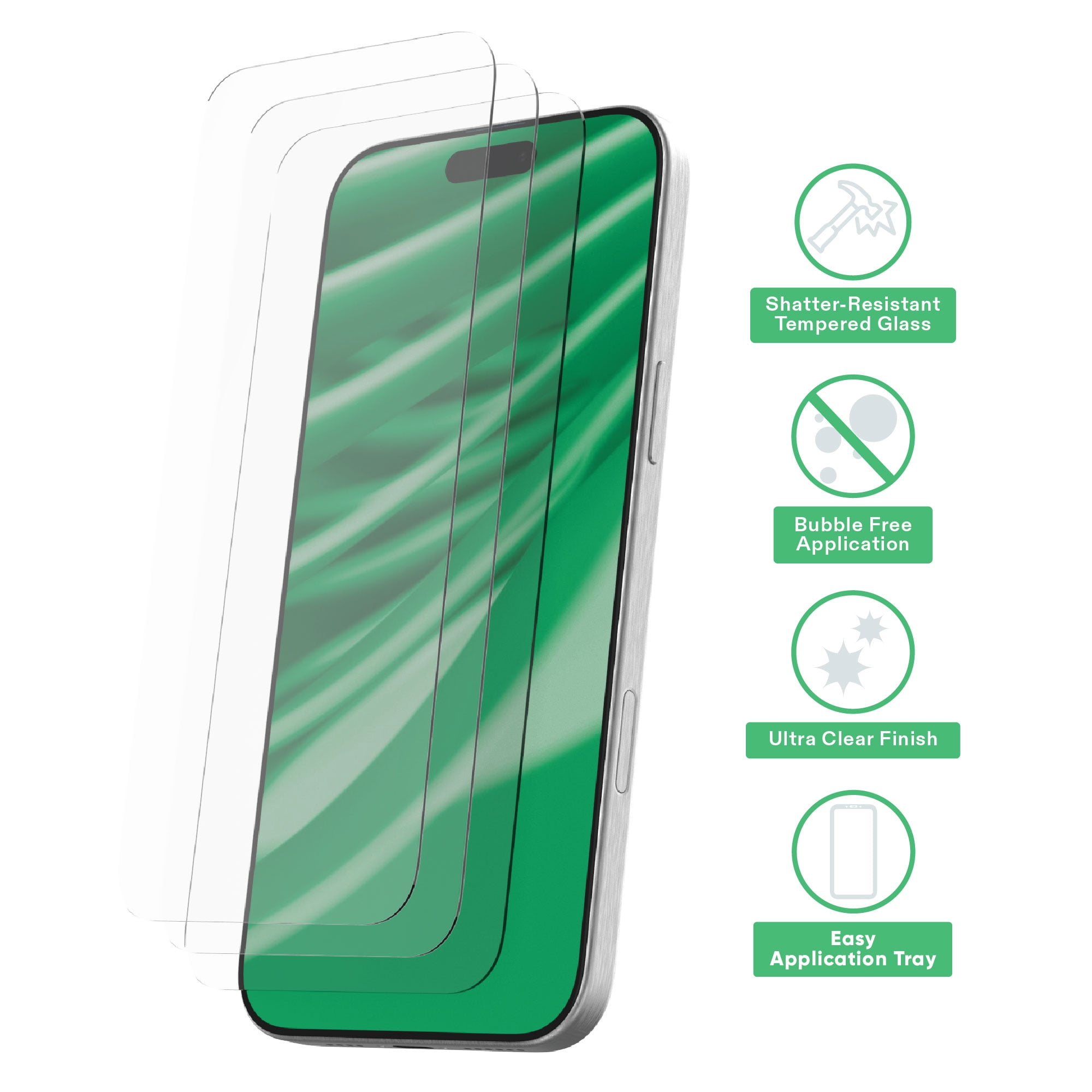 onn iPhone 15 Glass Screen Protector (3 Pack) and Camera Glass Screen Protector (3 Pack)
