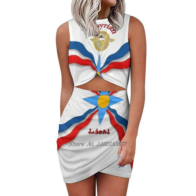 Robe Ample Drapeau Assyrien avec Poches pour Femmes, Décontractée, Col en V, Imprimée, Assyrienne
