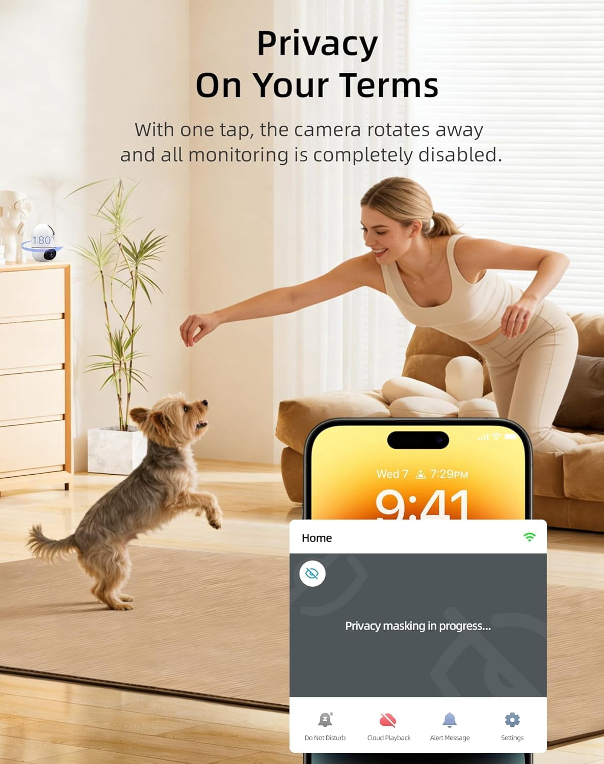 virtavo Pet Camera for Dogs & Cats, Indoor Security Camera with 360° PTZ, Smart Motion Tracking, 2‑Way Audio, Night Vision, Dual‑Lens Two Views in One, No Monthly Fee, 2.4GHz WiFi