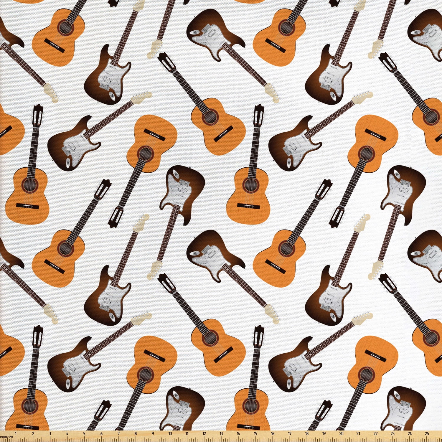 Guitar Fabric by The Yard, Realistic Illustration Classic and Electric Instruments Entertainment