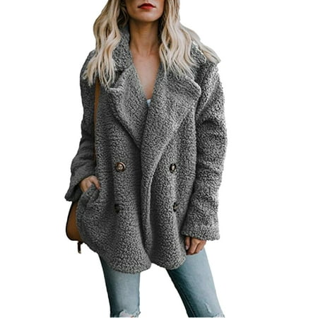 Button Jacket Coat - Womens Button Fluffy Jacket Cardigans Ladies Warm Jumper Fleece Faux Fur Coat Hoodie Outwear