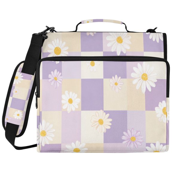 DIXRUYEE Zipper Binder File Keeper Documents Organized-Daisies on Pastel Checker Of Pattern