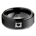 thumbnail image 2 of Tungsten Oregon The Beaver State Heart Band Ring 8mm Men Women Comfort Fit Black Step Bevel Edge Brushed Polished, 2 of 4