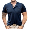 thumbnail image 4 of GLESTORE Henley Shirts for Men Casual Stylish Button up Shirts Short-Sleeve Henley Collar Navy M, 4 of 4