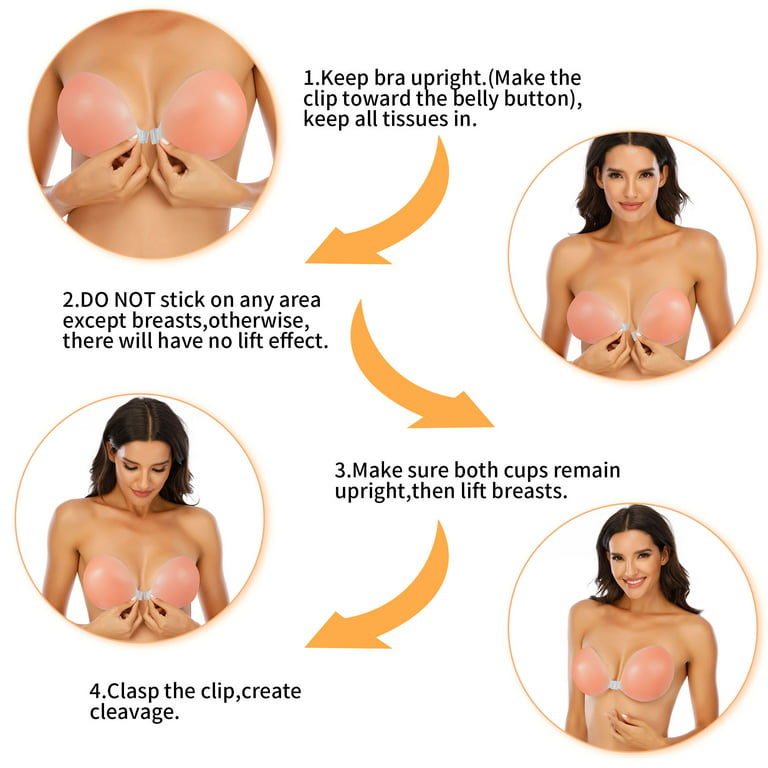 wybzd Silicone Self Adhesive Magic Push Up Strapless Invisible Bras  Backless Party Dress Accessories Beige S