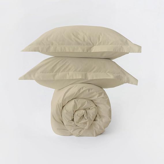 Homi Drapes 100% Egyptian Cotton 3 Piece Duvet Cover Set - Breathable All Season Comforter Cover with Zipper Closure & Corner Ties Sateen Weave (Beige, California King)