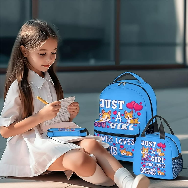 Cute Corgi Backpack with Lunch Box And Pencil Case 16 Inch Dog Theme Bookbag with Adjustable Straps Durable Lightweight Large Capacity School Backpack for Kids Girls Boys Walmart