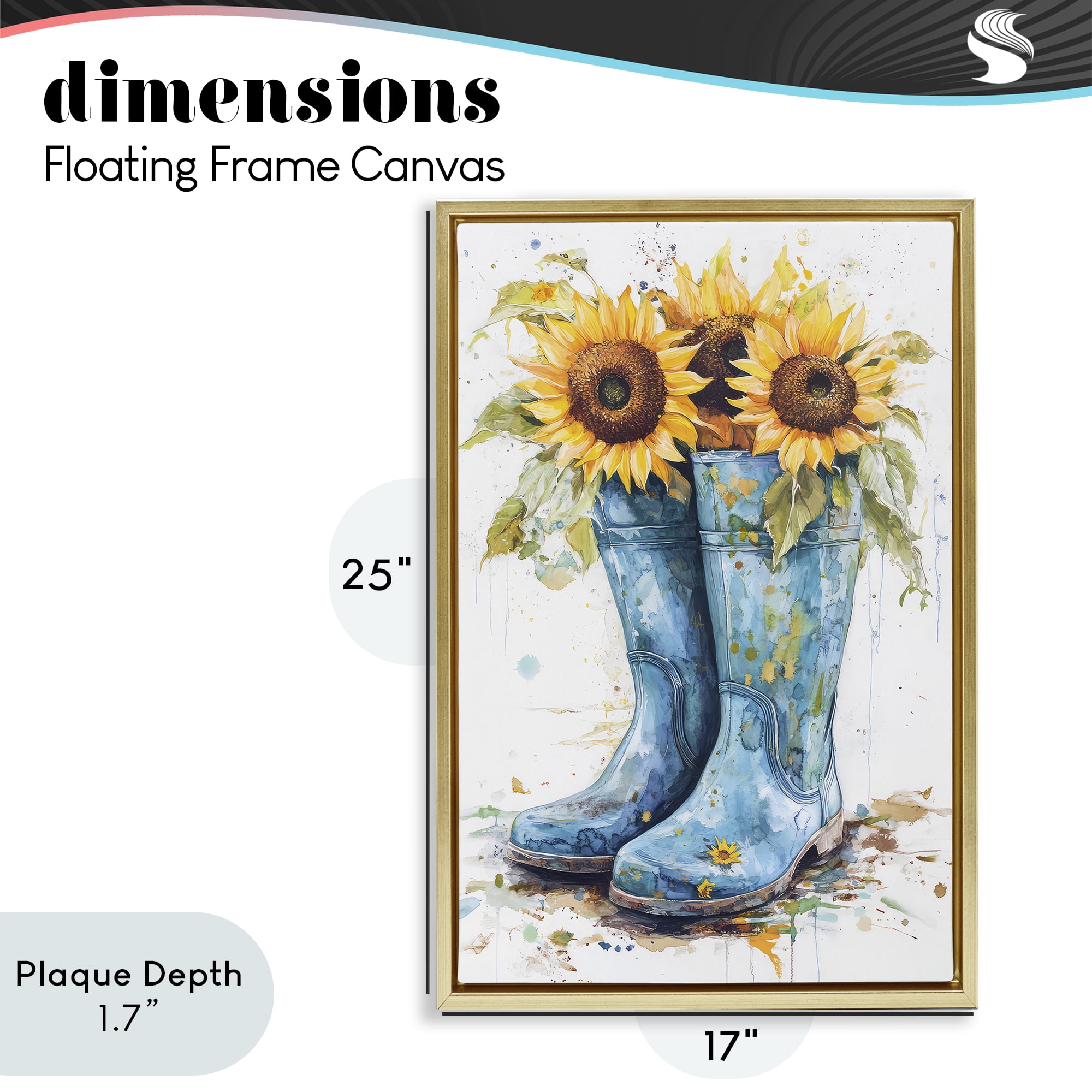 Stupell Industries Blue Rain Boots & Sunflowers Gold Framed Floater Canvas Wall Art, design by Tina LeCour