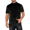 thumbnail image 4 of INSPIRE CHIC Velvet T-Shirts for Men's Short Sleeves Mock Neck Pullover Velour Tee Tops, 4 of 6