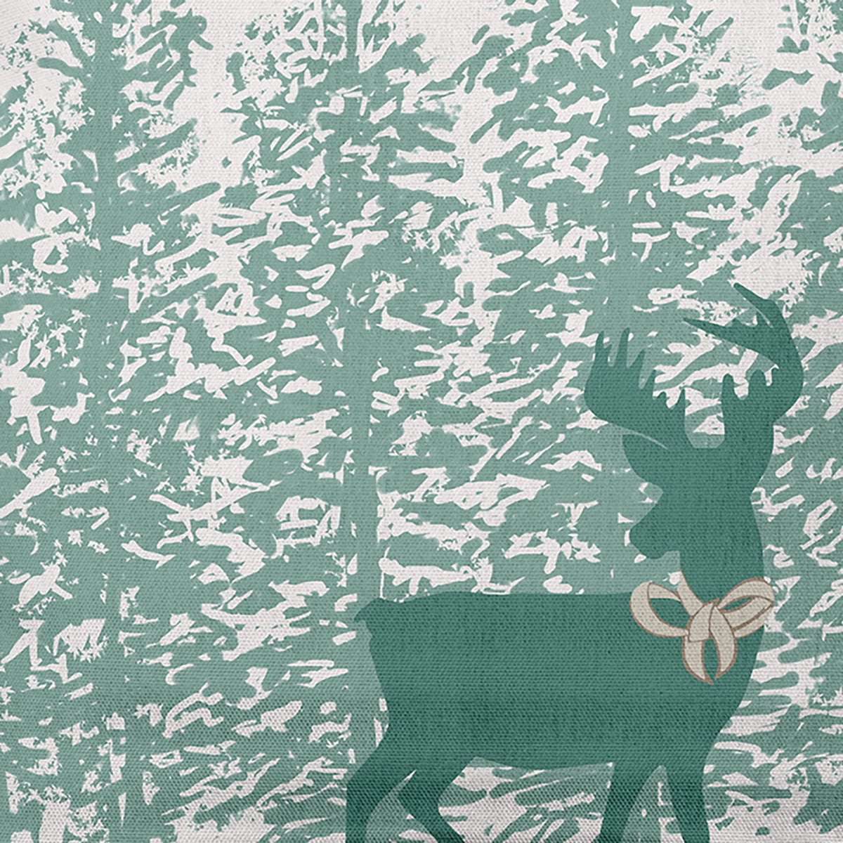 Simply Daisy Mint Colored Reindeer Through the Woods Winter Soft Spun Polyester Decorative Throw Pillow, 26" x 26"