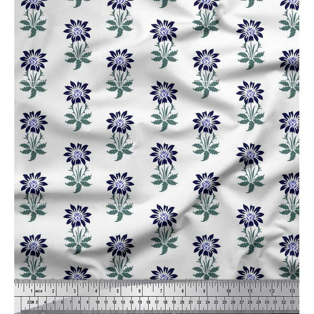 Soimoi Moss Georgette Fabric Leaves & Floral Block Print Fabric by Yard 42 Inch Wide