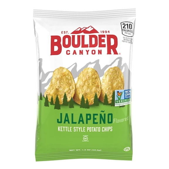 Boulder Canyon Kettle Chips Jalapeño 1.5 oz Bags, Value Pack of 12 (18 oz Total) Bundled by SUPERDEALS, Gluten Free Kettle Cooked Spicy Potato Chips, Single Serve with Mystery Bonus Gift