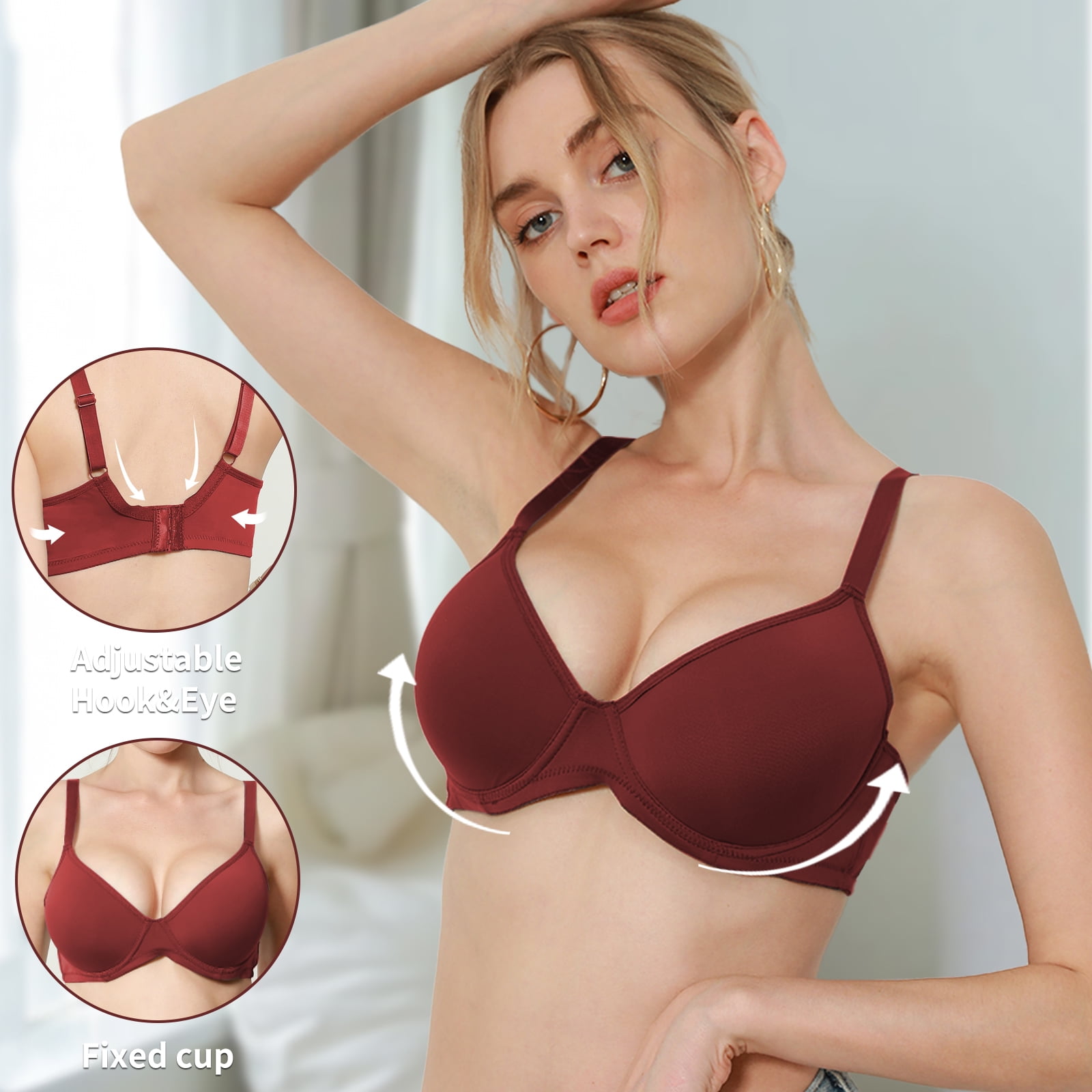 6PC Pack Women Push Up Bra Everyday Underwear Comfortable Lingerie Bralette with Support Anti-Sag-Size90B/40B