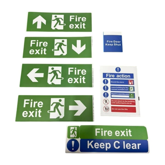 7 pegatinas para señales de salida de incendios, accesorios adhesivos para señales de instrucciones contra incendios, etiquetas de seguridad de