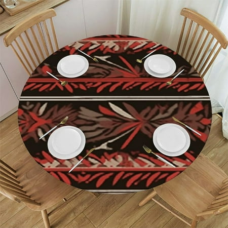 

HAOXIT Decorative Round Fitted Tablecloth Print Elastic Edged Polyester Table Pad Primitive Culture Art Zigzag Print Fabric Table Cover Fits Round Table The Ultimate Protection for Your Table 38-42