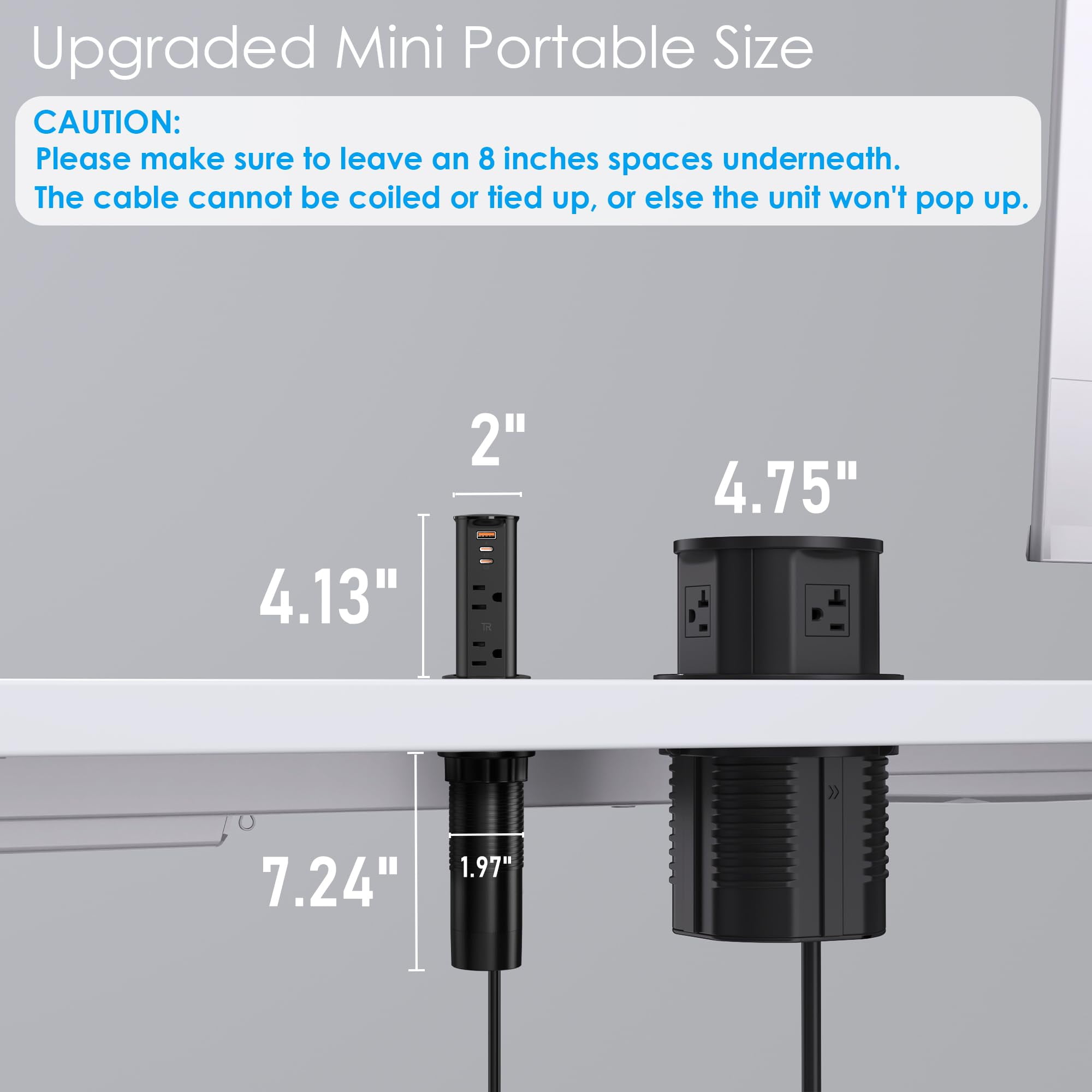 VILONG Desk Pop up Outlet Box Power Strip with 20W USB-C Fast Charging, Recessed Socket Retractable Design for Kitchen Island, Countertop,  ETL Listed, Black