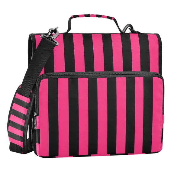 ALAZA Zipper Binder Pink and Black Stripe Pattern 3 Ring Trapper Keeper File Folder Organizer Bag