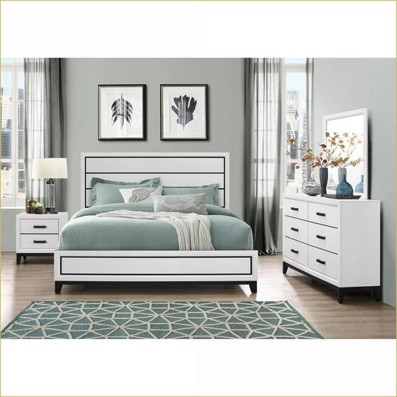 Queen Bedroom Furniture Set, 5-Piece White Finish | Rubber Wood | Standard Beds