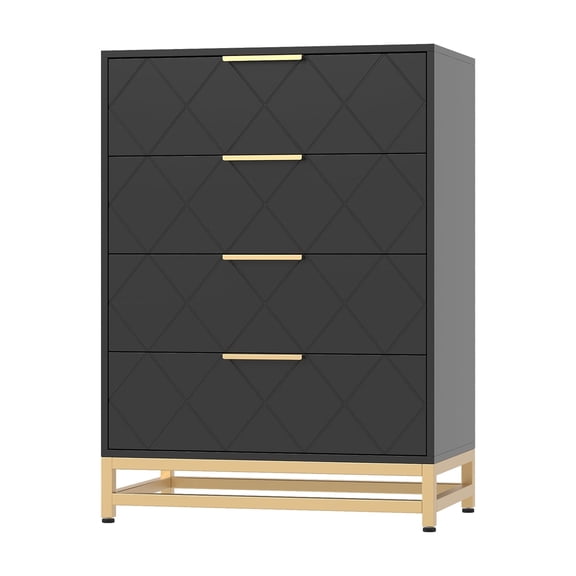Senfot Storage Cabinet, 4 Drawer Triangle Pattern Chest - MDF   PB   Iron, Black, Durable and Stylish Storage Solution for Any Room