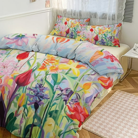 Spring Floral Duvet Cover Set Bedding Set Polyester Quilt Cover for Bedroom Decoration