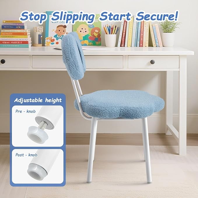 Teen  Desk Chair Girls Vanity Chair Kids Desk Teddy Fleece Student Task Study Bedroom Office Reading Seat for Girls(Blue)