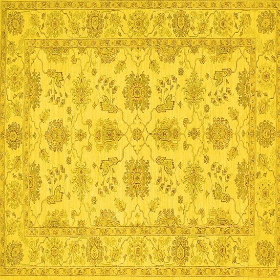 Ahgly Company Indoor Square Oriental Yellow Traditional Area Rugs, 7' Square