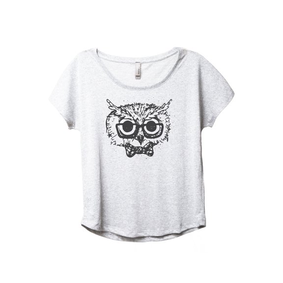Owl Hipster Women's Fashion Slouchy Dolman T-Shirt Tee Heather White X-Large