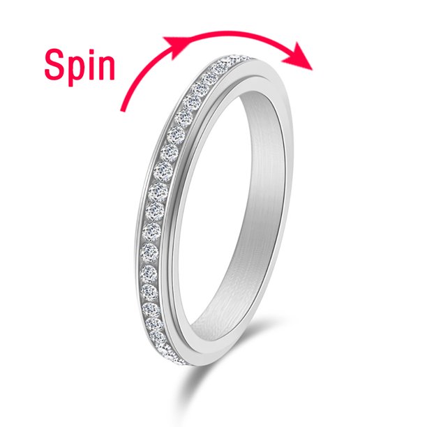 Fidget Anxiety Ring Drive Away Your Anxiety Stainless Steel Spinner Fidget Band Rings Cubic Zirconia Relieving Anxiety Rings