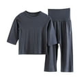 thumbnail image 2 of AUNVITO Unisex Toddler Kids Boys Girls Fashion Cute Solid Color Soft Half Sleeve Top Pants Home Wear Suit, 2 of 9